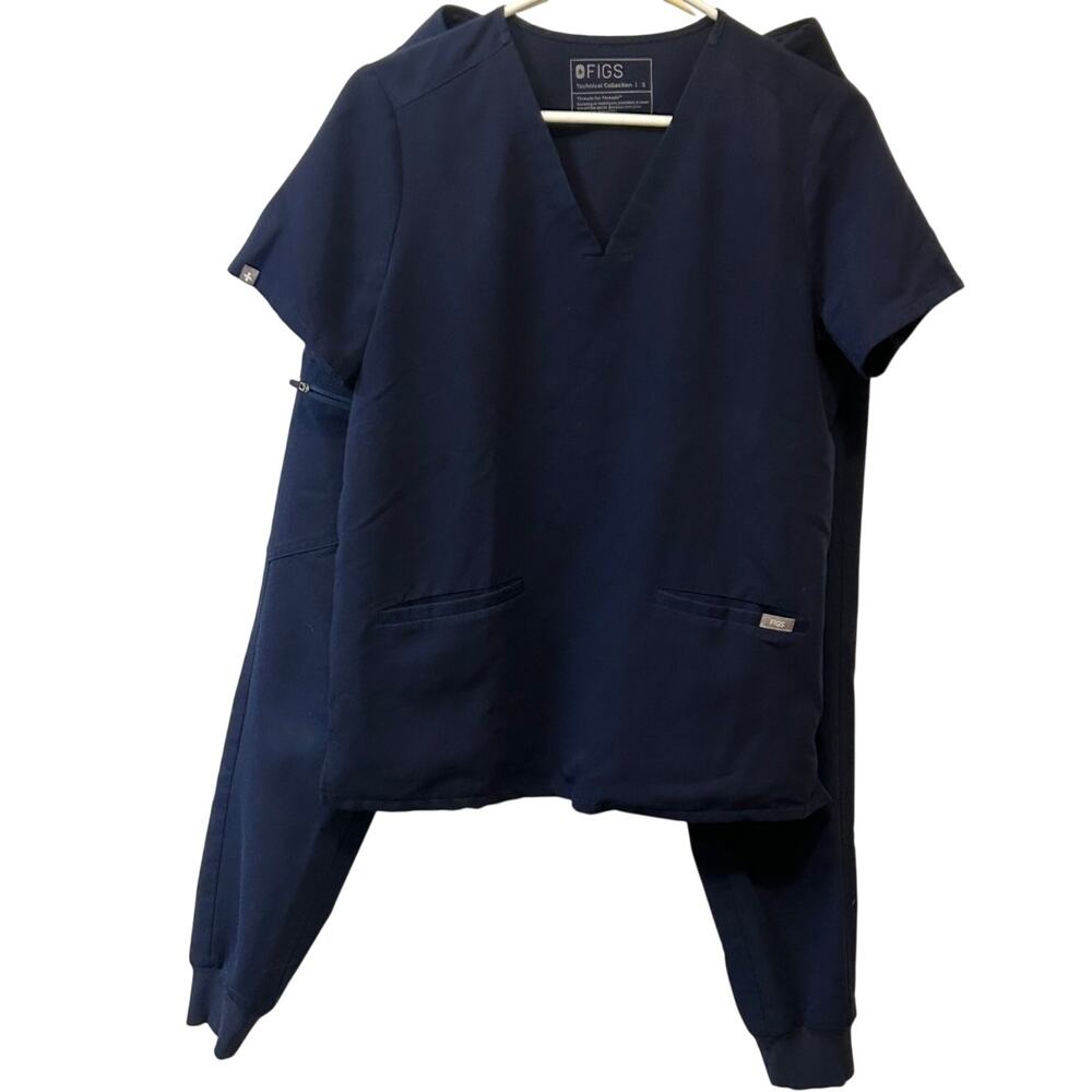 Figs Full Set Navy Blue Casna Scrub Top & Zamora Jogger Scrub pants sz Small